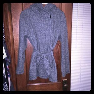 Grey belted jacket with hood